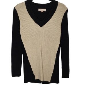 Philosophy Black & Tan Long Sleeve Color Block V-Neck Open Back Sweater